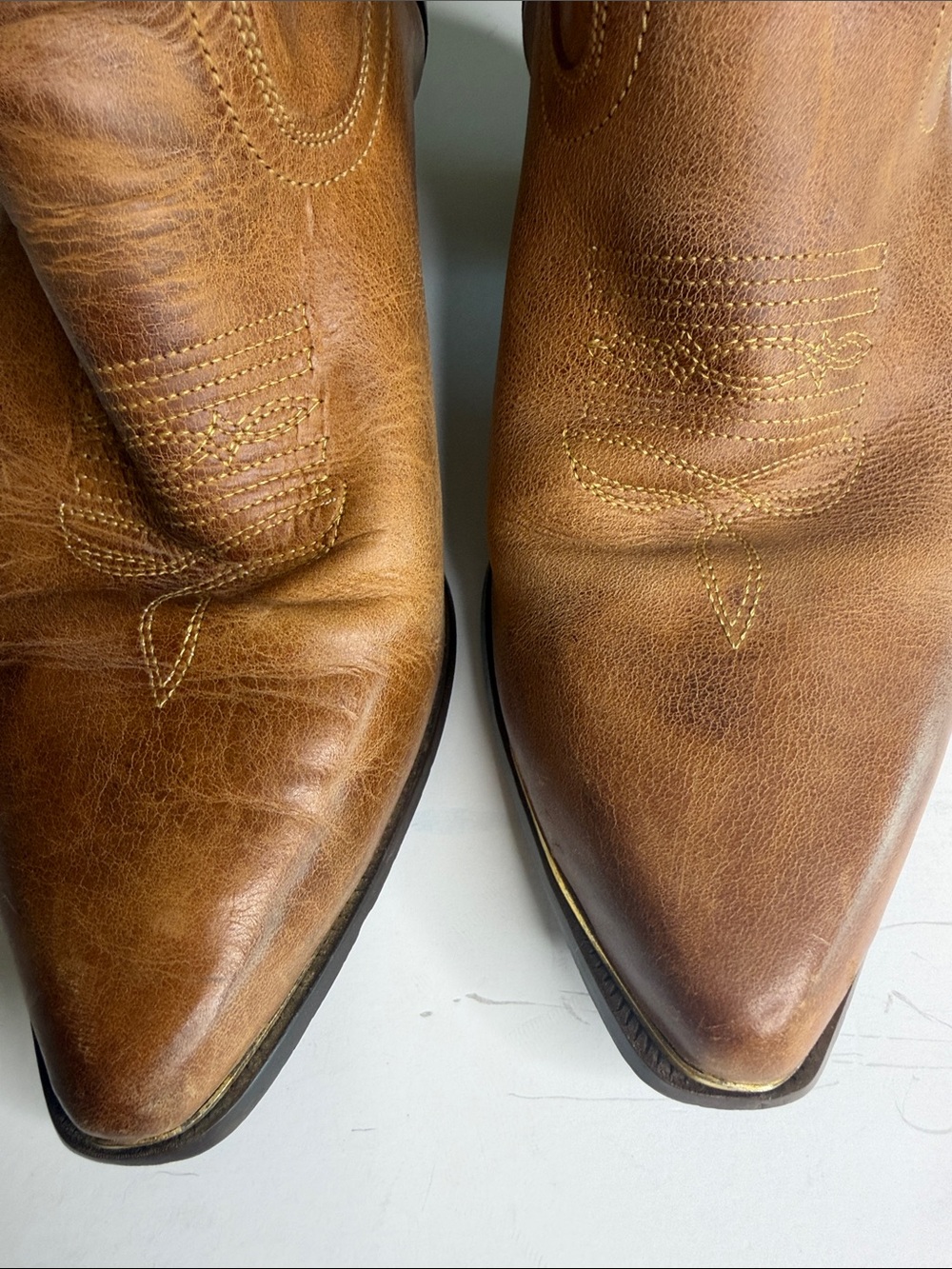Oak Tree Farm Women's Tan Leather Western Cowboy Boots Size 8 - Picture 3 of 8